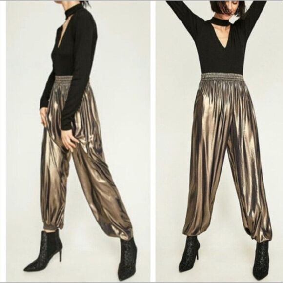 Zara Metallic Balloon Style Pull On Pants Size S - Picture 1 of 7